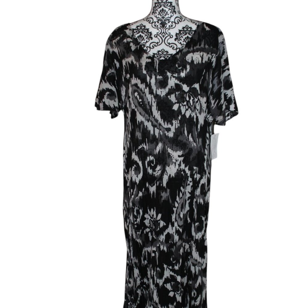 Denim 24/7 Women's Short Sleeve Maxi Black Grays M 14/16 NWT's